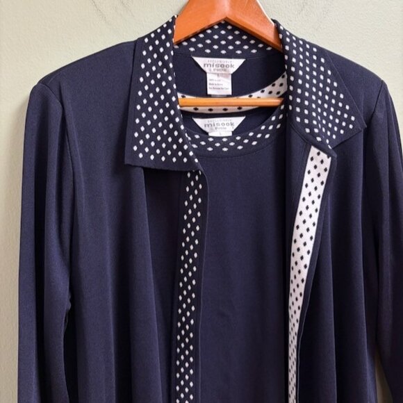 Exclusively Misook Tank Cardigan Set Petite L Quiet Luxury Navy Polka Dot Knit - Picture 2 of 13